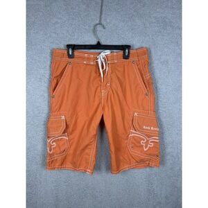 ROCK REVIVAL MEN'S 34W EMBROIDERED ORANGE BOARD SHORTS SWIMWEAR